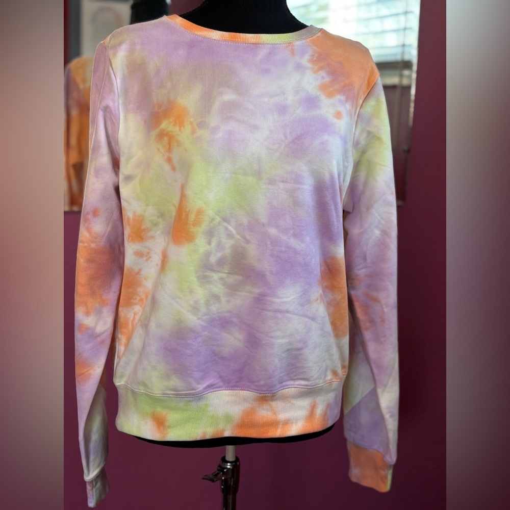 NWT Wildfox Tie Dye Sherbet Wash Pullover Long Sleeves Sweatshirt Women’s Size M - Picture 2 of 6